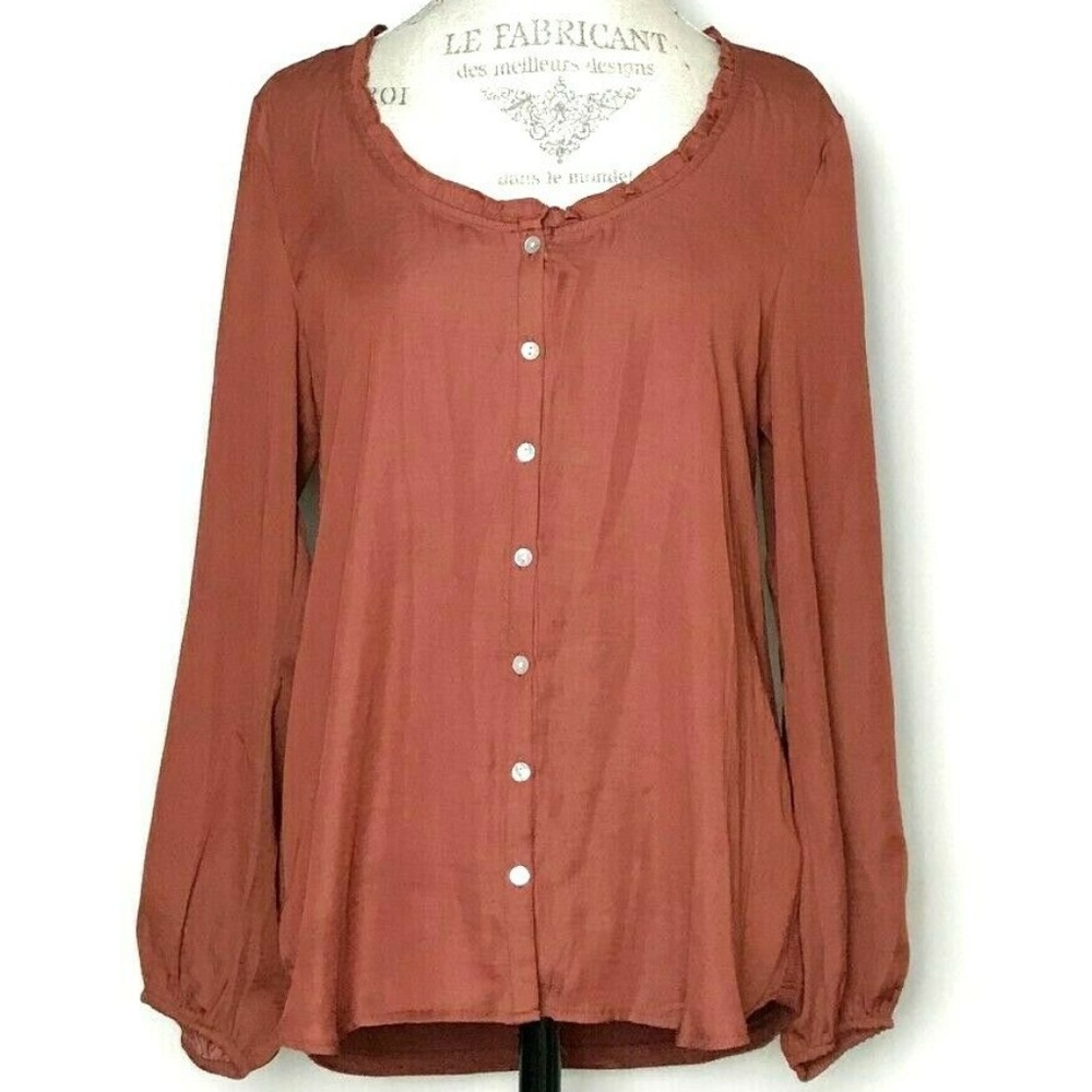 Dolan Rust Ruffle Button Front Top M - image 1